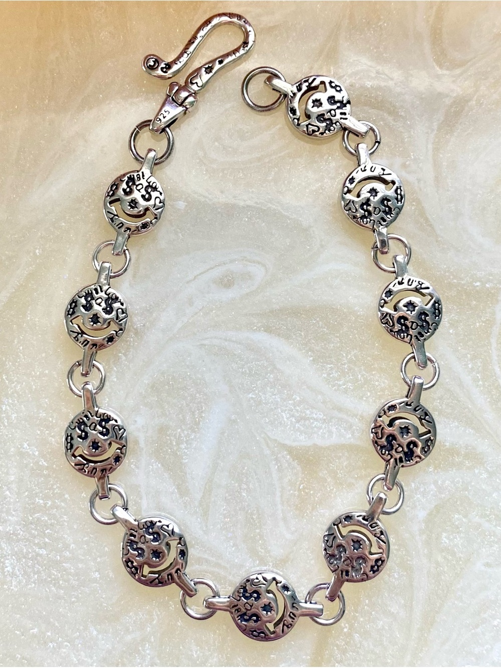Sterling Silver face and money Link Bracelet - Silver